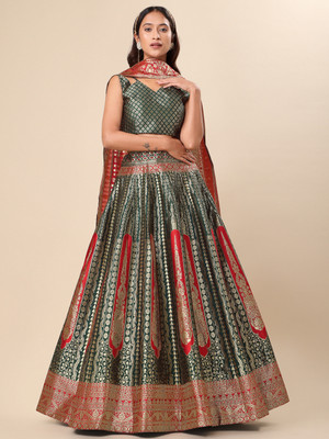 PURVAJA Embellished Semi Stitched Lehenga Choli(Dark Green)