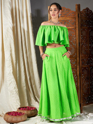 Shae by SASSAFRAS Printed Stitched Lehenga & Crop Top(Green)