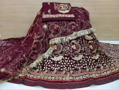 SHREE AMBEY TRADING Embroidered Semi Stitched Rajasthani Poshak(Purple)