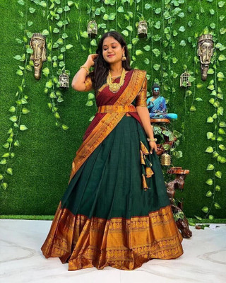Swara Enterprise Embroidered Semi Stitched Lehenga Choli(Green)