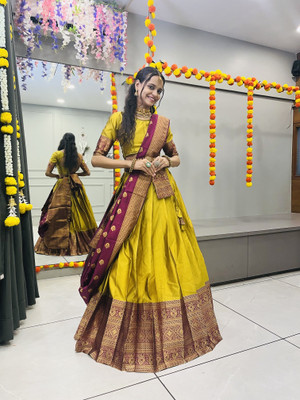 Sonu Creation Self Design Semi Stitched Lehenga Choli(Yellow)