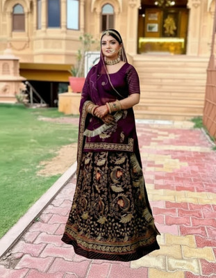Bhawani Collection Embroidered Semi Stitched Rajasthani Poshak(Purple)