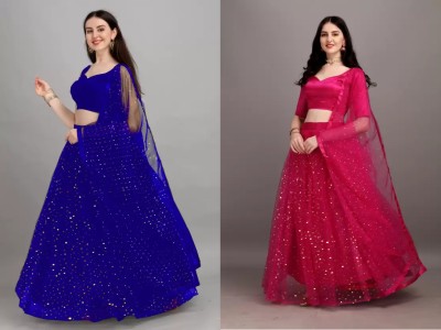 DCFEBRIZO Solid Semi Stitched Lehenga Choli(Blue, Pink)