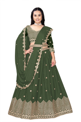R K ENTERPRISE Embroidered Semi Stitched Lehenga Choli(Multicolor)