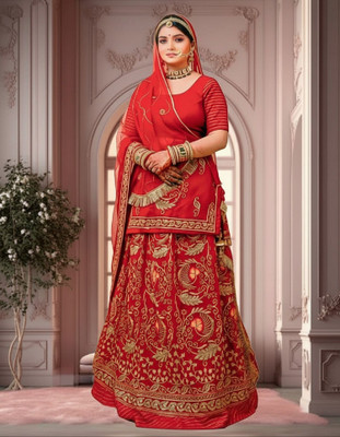 Bhawani Collection Embroidered Semi Stitched Rajasthani Poshak(Red)