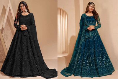 Udbhav Export Embroidered, Embellished Semi Stitched Lehenga Choli(Black, Blue)