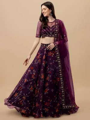 Divastri Digital Print Semi Stitched Lehenga Choli(Purple)