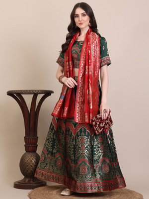 Harshiv Textile Self Design Semi Stitched Lehenga Choli(Red)