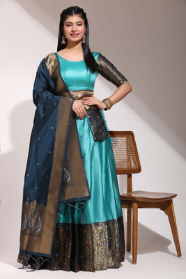 Fabcartz Self Design Semi Stitched Lehenga Choli(Blue)