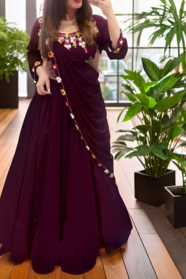 Hemlata Embroidered Semi Stitched Lehenga & Crop Top(Purple)