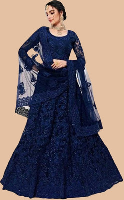 Yozzby Embroidered Semi Stitched Lehenga Choli(Blue)