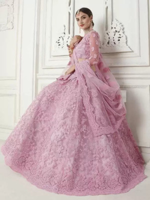 QUEDDY'S Embroidered Semi Stitched Lehenga Choli(Pink)
