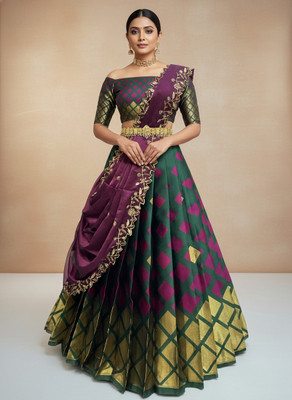 Fabcartz Self Design Semi Stitched Lehenga Choli(Dark Green)