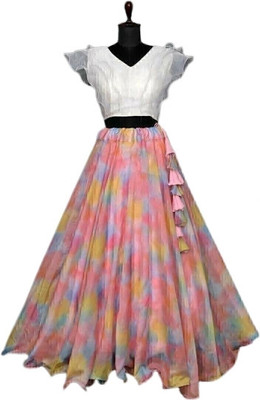 HOUSE OF COMMON Printed Stitched Lehenga & Crop Top(Pink)