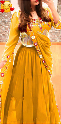 balaji textiles Embellished Semi Stitched Lehenga & Crop Top(Yellow)