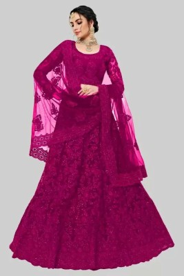 ROKKLIKE Embroidered Semi Stitched Lehenga Choli(Pink)