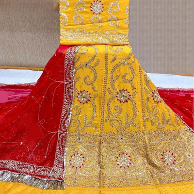 SANSKAR TEXTILE Embroidered Semi Stitched Rajputi Poshak(Yellow)