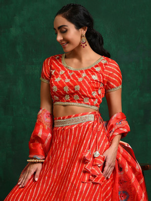 Sangria Printed Stitched Lehenga Choli(Red)