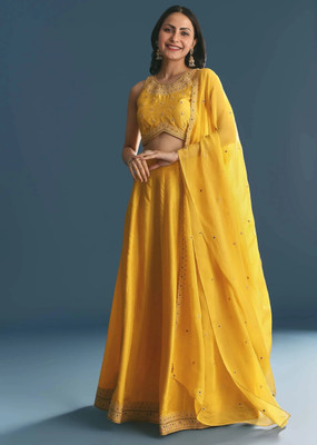 FAB WINDOW Embroidered Semi Stitched Lehenga Choli(Yellow)