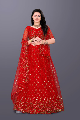 JAY RAMDEV FASHION Embroidered Semi Stitched Lehenga Choli(Red)
