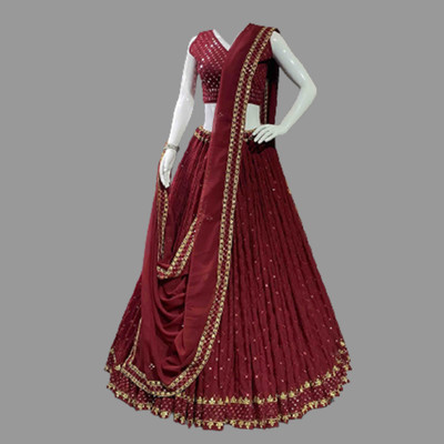 HummerTex Self Design Semi Stitched Lehenga Choli(Maroon)