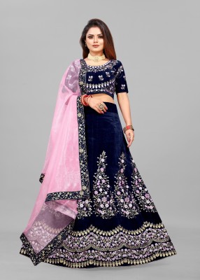 A To Z Cart Embroidered Semi Stitched Lehenga Choli(Dark Blue)