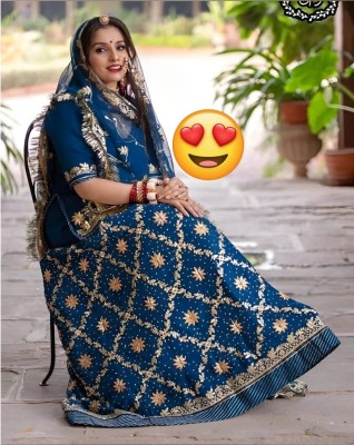Anjani Textile Embroidered, Embellished, Self Design Semi Stitched Rajasthani Poshak(Light Blue)