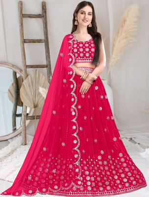 F Plus fashion Embroidered Semi Stitched Lehenga Choli(Pink)