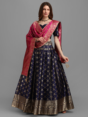 PURVAJA Self Design Semi Stitched Lehenga Choli(Dark Blue)