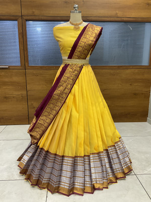 Fabcartz Self Design Semi Stitched Lehenga Choli(Yellow)