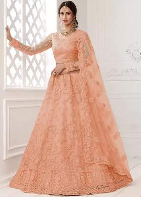 AADITASYA Embroidered Semi Stitched Lehenga Choli(Orange)