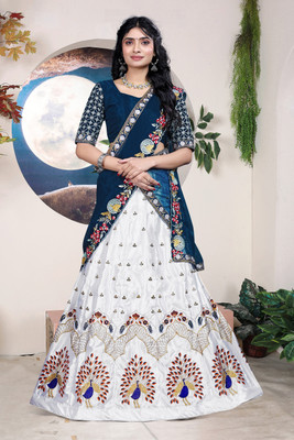 SANSKAR TEXTILE Embroidered Semi Stitched Lehenga Choli(White)