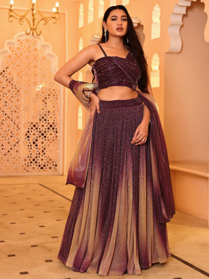 PURVAJA Digital Print Semi Stitched Lehenga Choli(Purple)