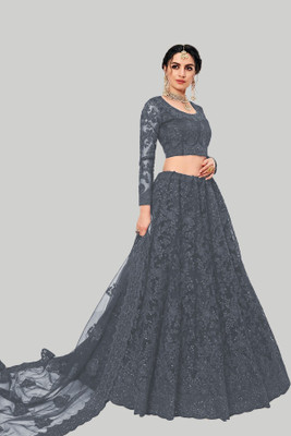 chalisha trends Embroidered, Self Design Semi Stitched Lehenga Choli(Grey)