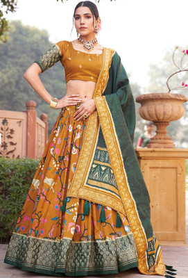 HEM SELLES Printed Semi Stitched Lehenga Choli(Yellow)