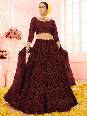 Udbhav Export Embroidered Semi Stitched Lehenga Choli(Maroon)