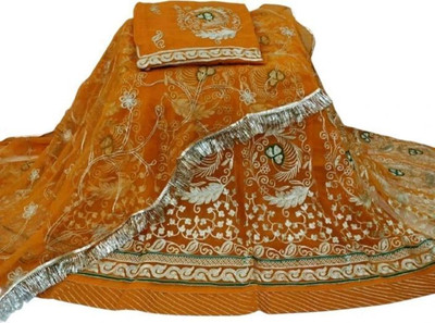 Bhawani Collection Embroidered Semi Stitched Rajasthani Poshak(Yellow)