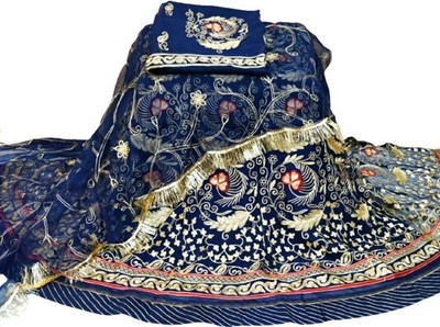 WOMENGIRLFASHION Embroidered Semi Stitched Rajasthani Poshak(Dark Blue)