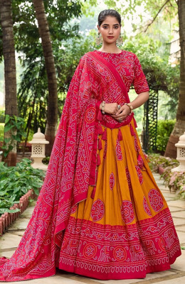 MITRABIZ Self Design Semi Stitched Lehenga Choli(Yellow)