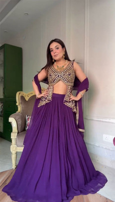 KAPANKU Embellished Semi Stitched Lehenga Choli(Purple)