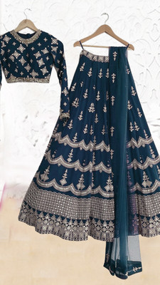 AAYUSHYAM ENTERPRISE Embroidered Semi Stitched Lehenga Choli(Dark Green, Silver)