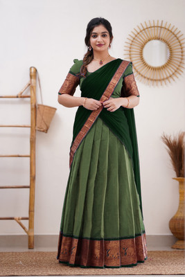 R K INFINITIVE Solid Semi Stitched Lehenga Choli(Light Green, Green)