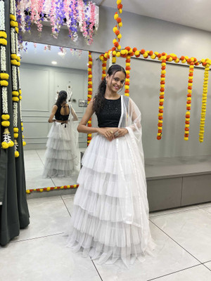 Sonu Creation Printed Semi Stitched Lehenga Choli(White)