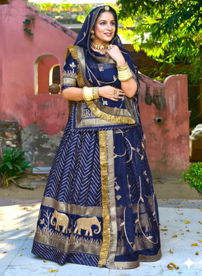Shreemanji trading Embroidered Semi Stitched Rajputi Poshak(Dark Blue)