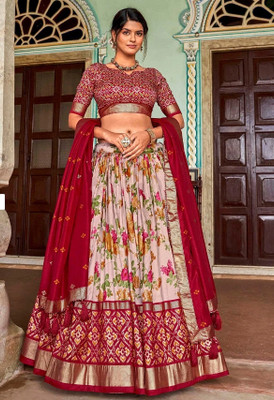 vibeforcehub Floral Print Semi Stitched Lehenga Choli(Multicolor)