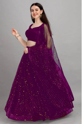 MAA AMBEY CREATION Printed Semi Stitched Lehenga Choli(Purple)
