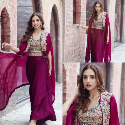AVSAR TRENDZ Solid, Embroidered, Leheriya Semi Stitched Lehenga & Crop Top(Purple)