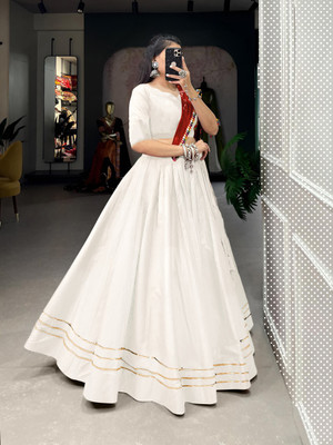 CYNOR ENTERPRISE Solid Semi Stitched Lehenga Choli(White)
