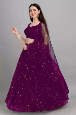 HOUSE OF COMMON Embellished, Self Design Semi Stitched Lehenga Choli(Purple)