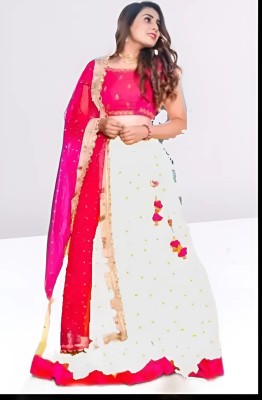 SONBAY FASHION & CREATION Embellished Semi Stitched Lehenga Choli(White, Pink)